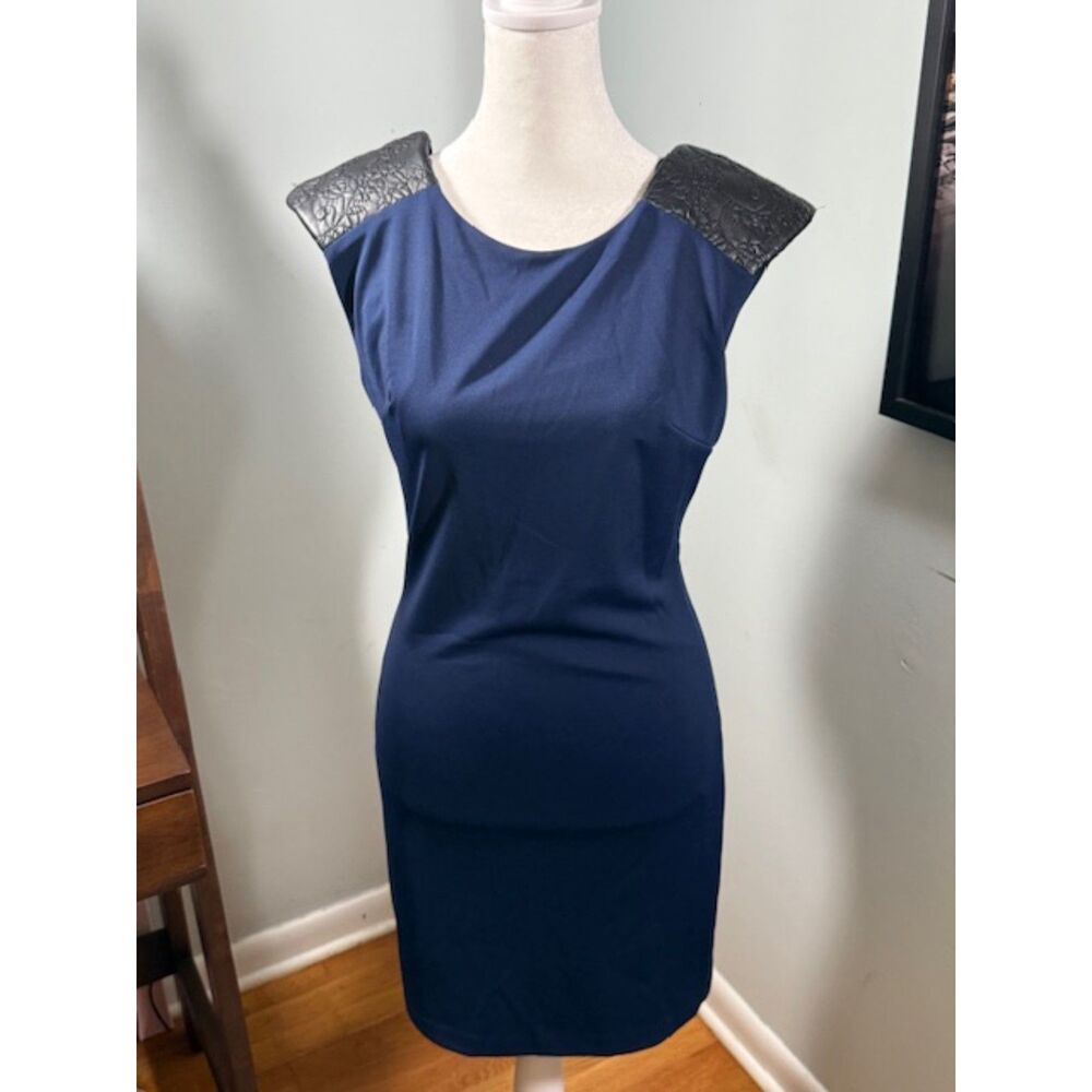 Vintage Guess by Marciano Bodycon Dress Blue Leather Y2K 90s M Fits XS/S